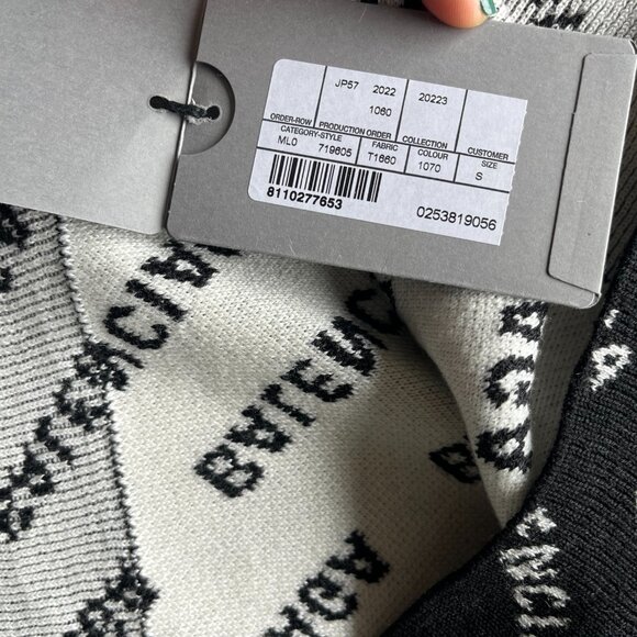 NWT Balenciaga Crewneck Pullover Knit Sweater Black White Mini Logo Allover - Picture 9 of 10